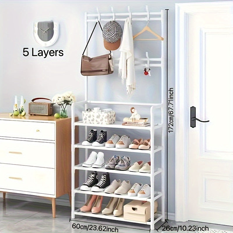 3-Tier Shoe Storage Rack with Clothes Shelf
