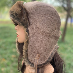Winter Thickened PU Leather Windproof Hat for Outdoor Skiing