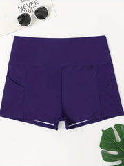 Women's Plus Solid Pipping High Rise Swimsuit Shorts With Pockets