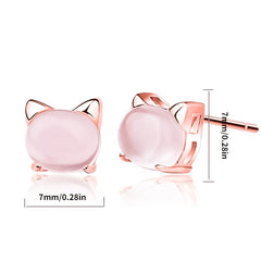 Kitty Pink Crystal Cat Stud Earrings for Valentines