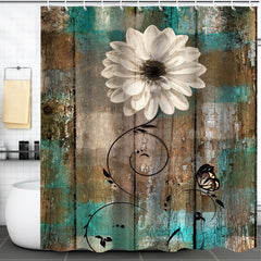 Wooden Flower Shower Curtain American Rural Style Waterproof