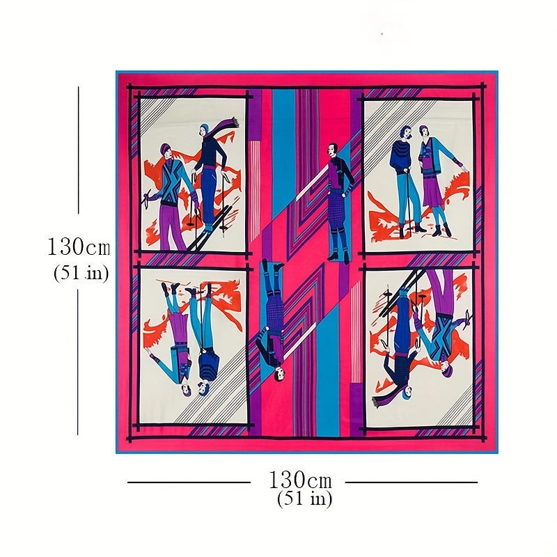54cm Portrait Pattern Square Scarf Mature Silk Feeling Soft Shawl