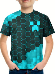 Geo 3D Print Kids T-shirt Summer Sport Lightweight Top