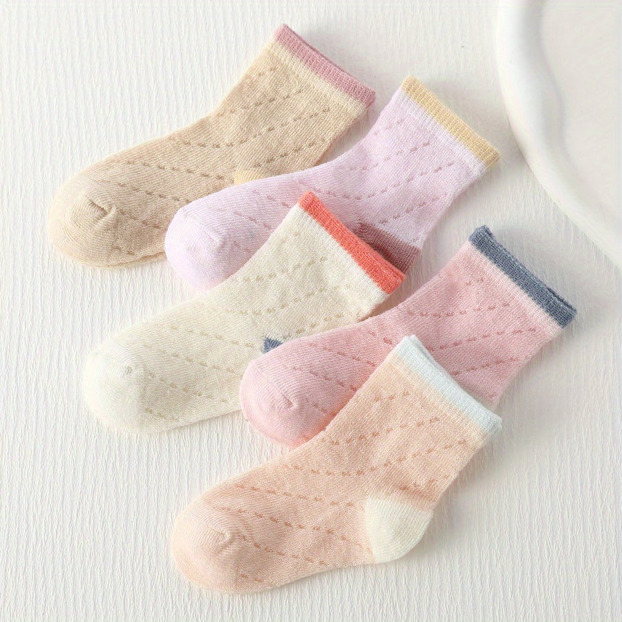5pairs Baby Girls Kids Mesh Comfy Socks Block Sweet Socks