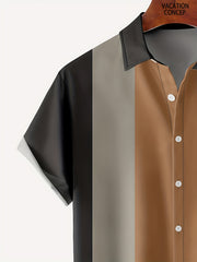 Men's Geometric Print Button Down Shirt Short Sleeve Bowling Tee