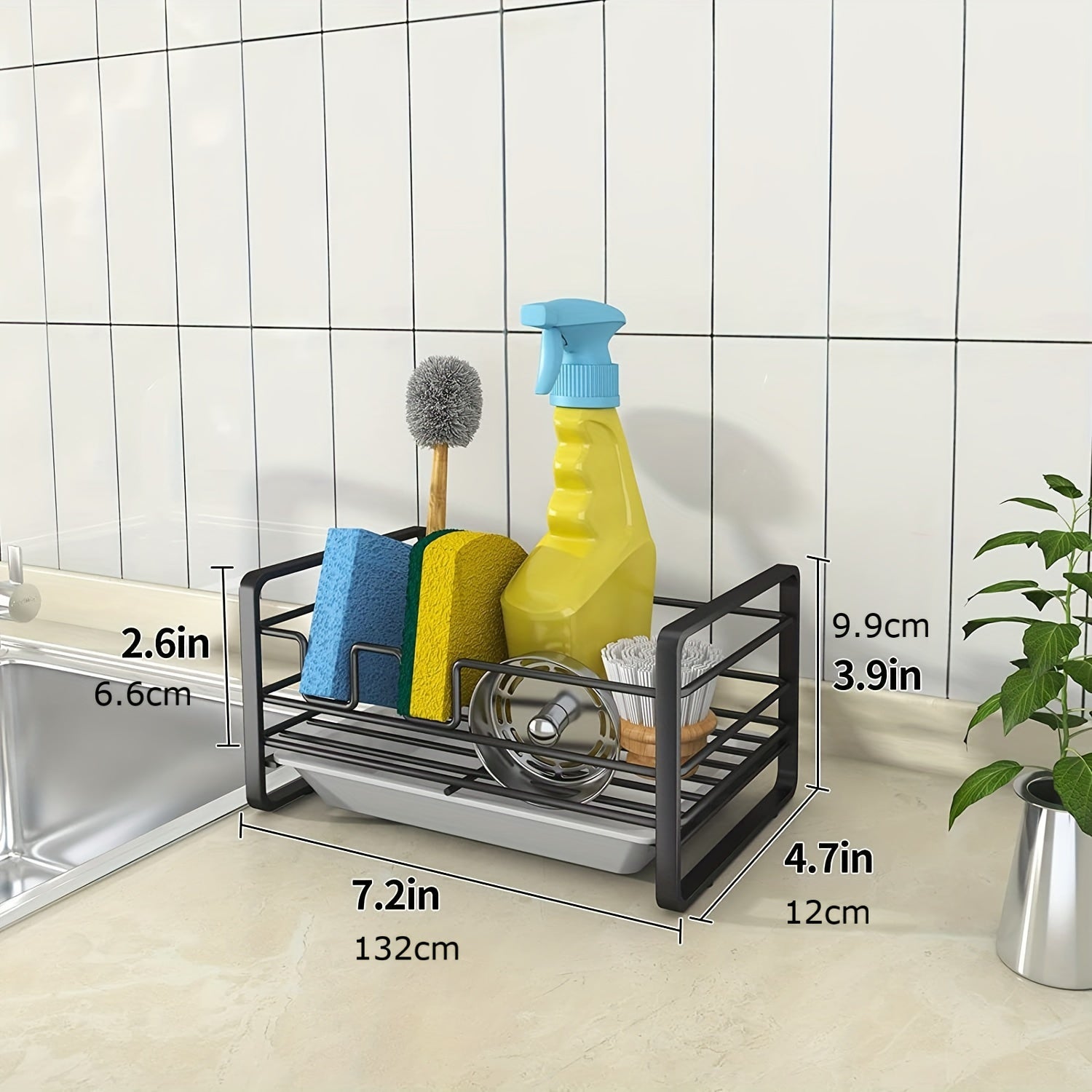 Kitchen Sponge Drain Storage Rack Iron Countertop Sink Storage