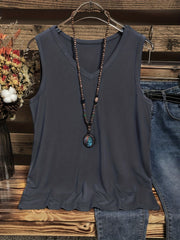 Casual Tank Top Women's Solid V Neck Loose Tank Top