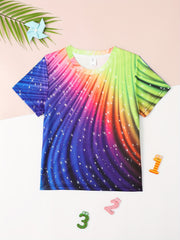 Kids Rainbow Pattern Short Sleeve T-shirt for Summer Sports