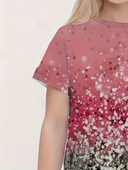 Sequin Graphic 3d Print Short Sleeve T shirt for Girls