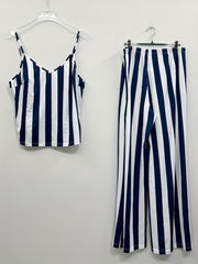 Plus Stripe Print V Neck Cami Top & Loose Pants Set
