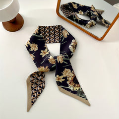 Sunflower Print Satin Twilly Scarf Vintage Neckerchief