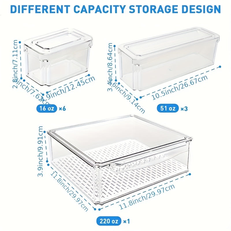 10pcs Stackable Fridge Bins with Lids for Fresh Food Storage