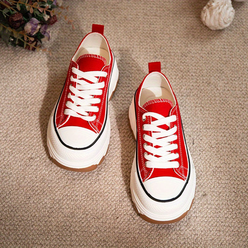 Women's Platform Canvas Sneakers Low Top Lace Up Shoes