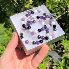 7 Chakra Reiki Stones Energy Bracelet Amethyst Tourmaline Hematite Obsidian L