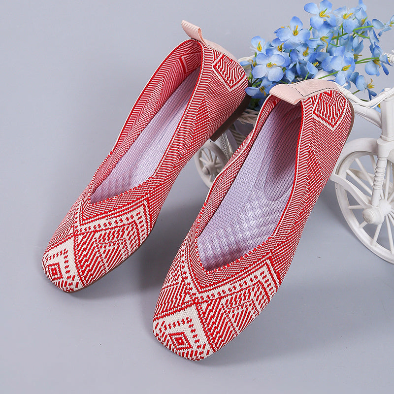 Geometric Pattern Slip on Flat Shoes Ultra Light Soft Sole Women's Ballet Shoes