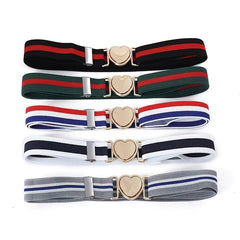 Kids Colorful Elastic Stretch Belts w/ Heart Shape Buckle