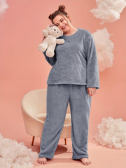 Fleece Pajamas Set Soft Top & Pants Winter Home Wear