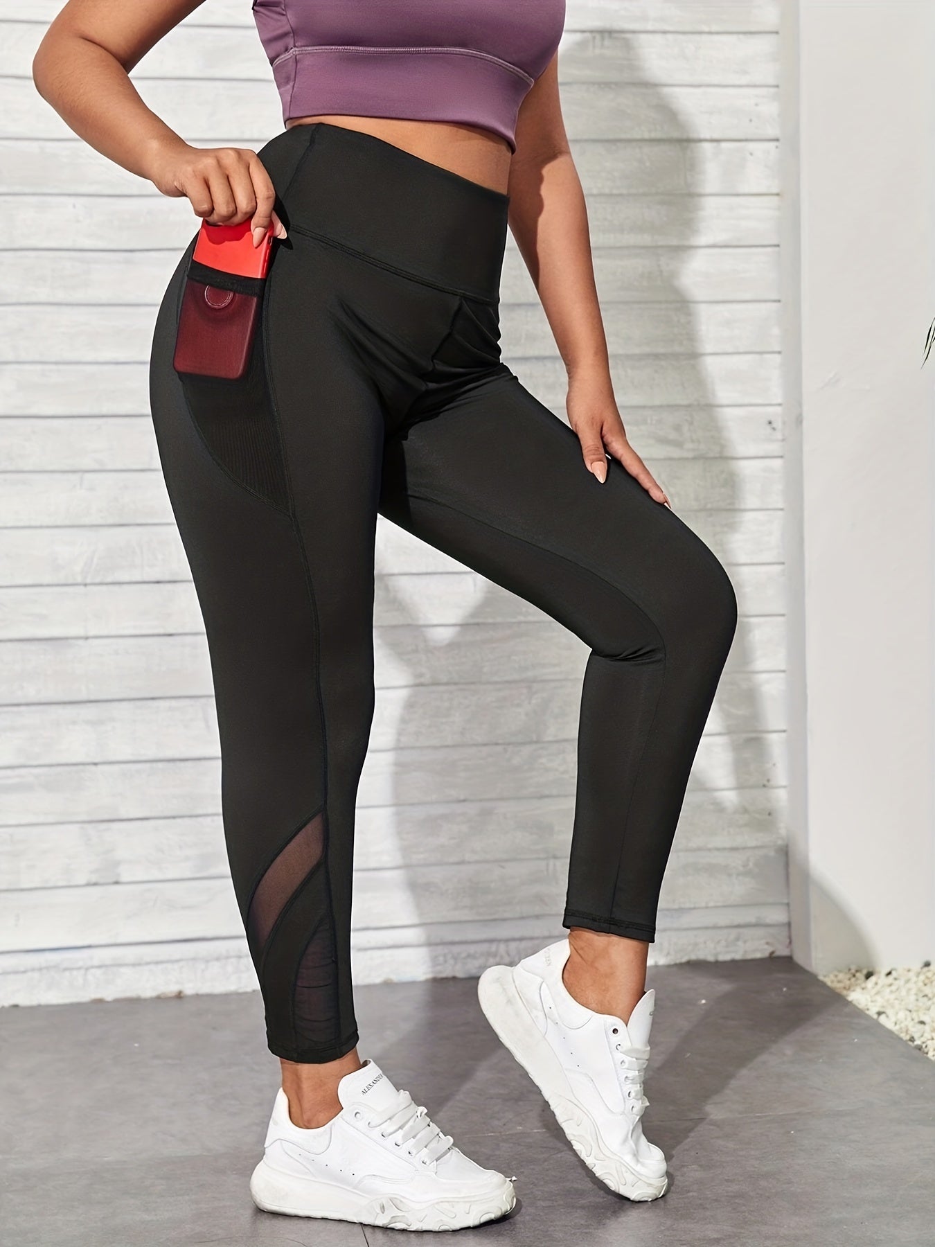 Mesh Tummy Control Yoga Leggings With Pockets