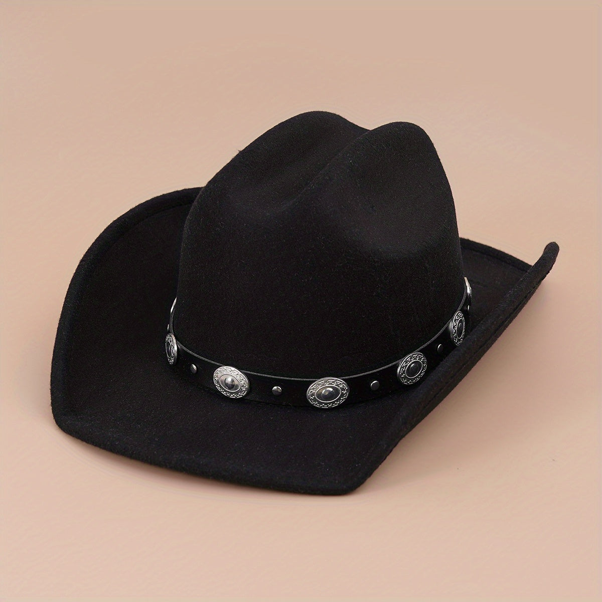 Oval Rivet Belt Cowboy Hat Western Solid Jazz Fedora Cap