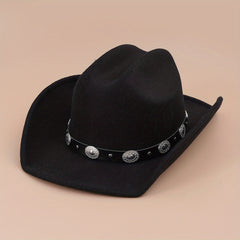 Oval Rivet Belt Cowboy Hat Western Solid Jazz Fedora Cap