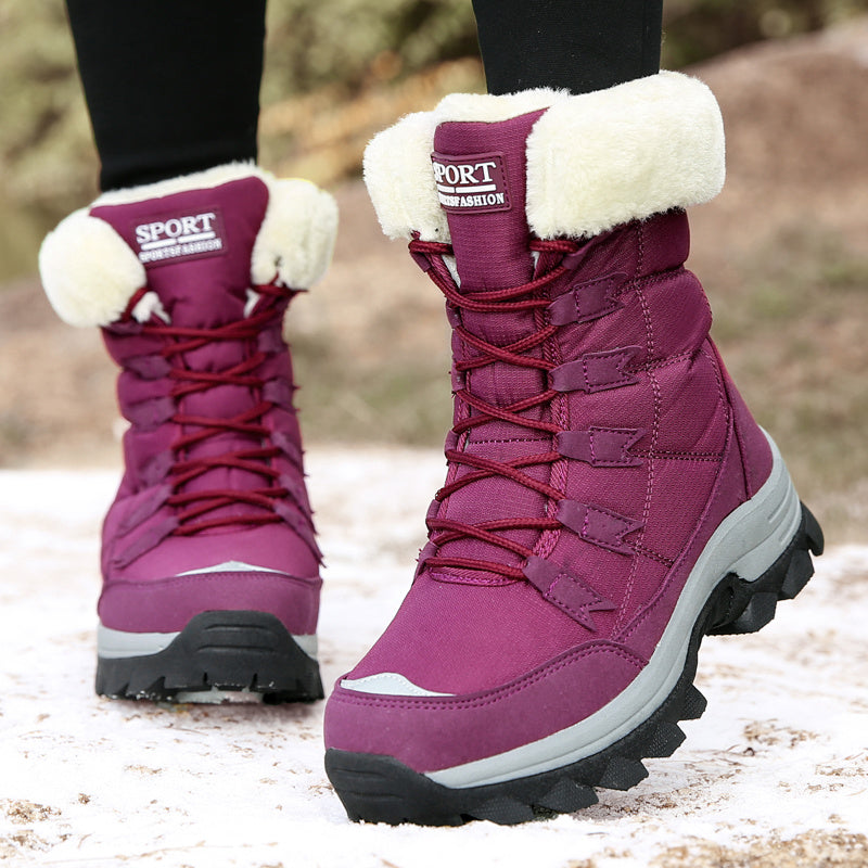 Women's Anti-slip Hiking Boots Fleece Lined Winter Mid Calf Lace-up Snow Boots