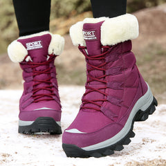 Women's Anti-slip Hiking Boots Fleece Lined Winter Mid Calf Lace-up Snow Boots
