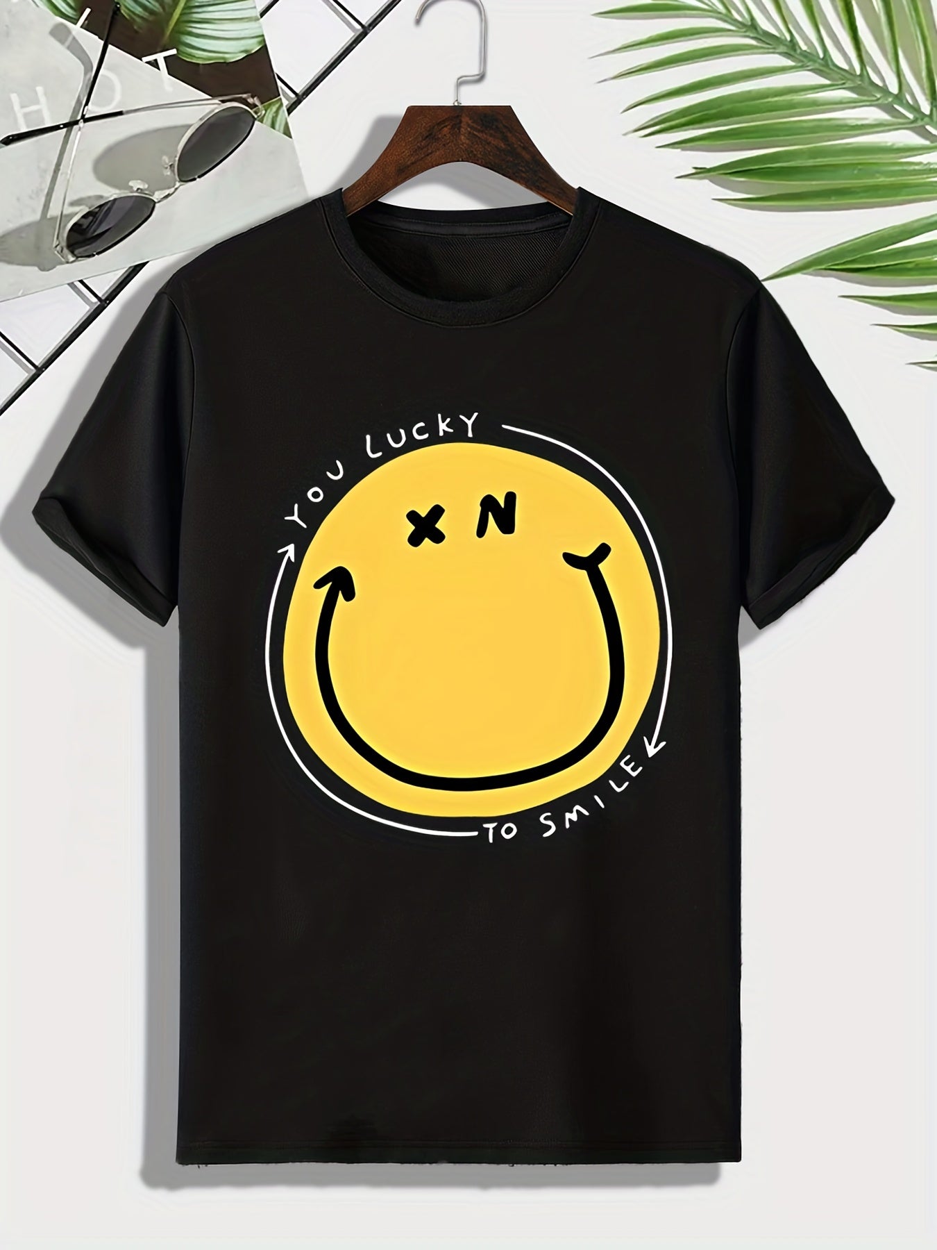 Men's Happy Face Pattern T shirt Active Breathable Tee