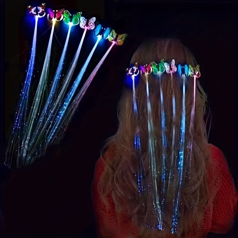 2pcs Butterfly LED Glitter Hair Braid Luminous Hairpin Hair Accessories Girls