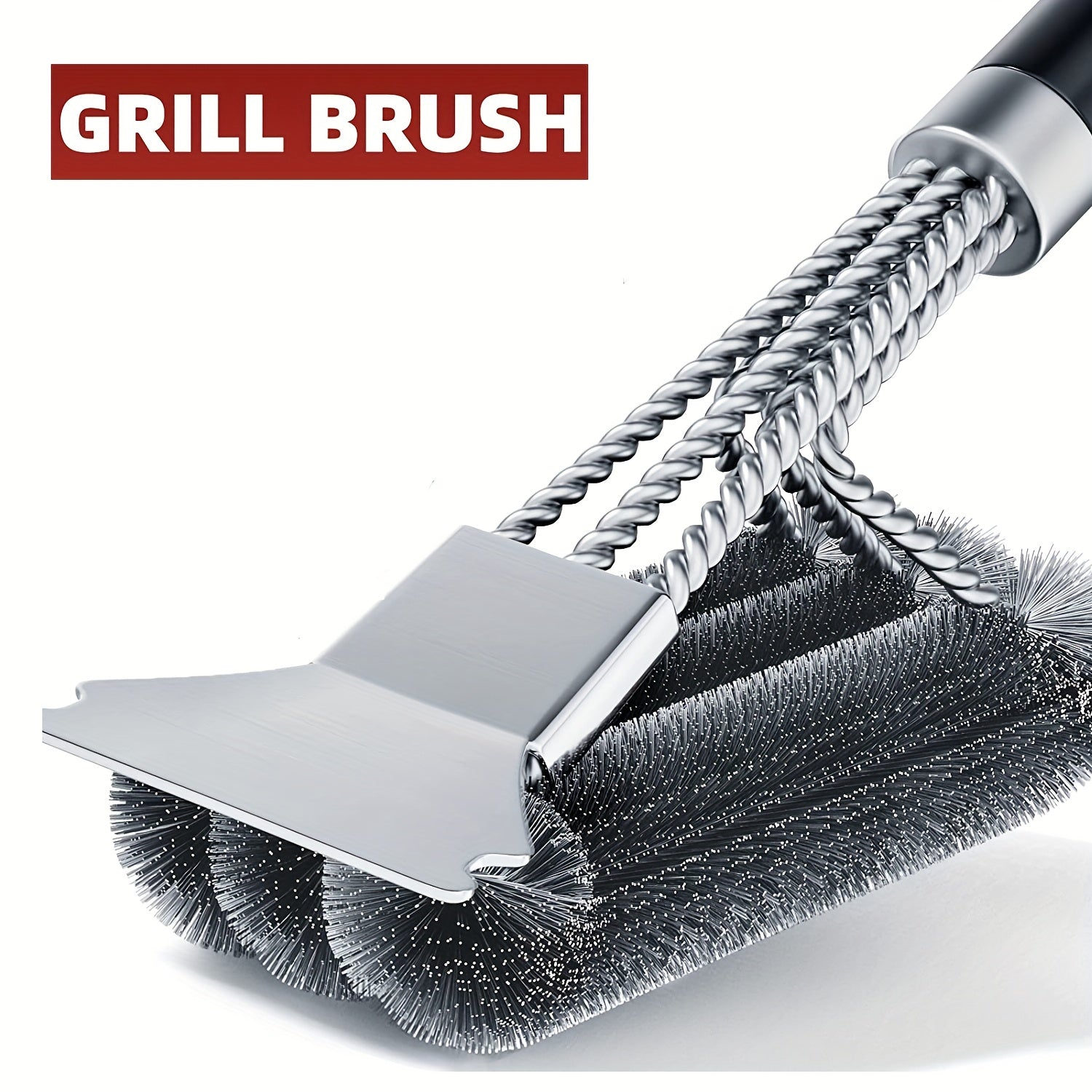 3-in-1 Grill Brush BBQ Cleaner Scraper for Gas, Porcelain, and Charbroil Grates