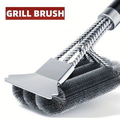 3-in-1 Grill Brush BBQ Cleaner Scraper for Gas, Porcelain, and Charbroil Grates