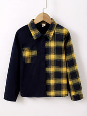 Boys Plaid Collar Shirt Long Sleeve Tops For Kids