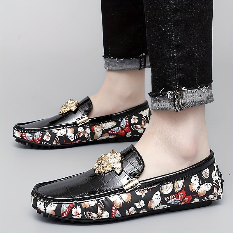 Men's Floral Print Slip On Loafers Smart Casual Walking Shoes