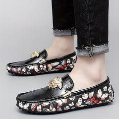 Men's Floral Print Slip On Loafers Smart Casual Walking Shoes