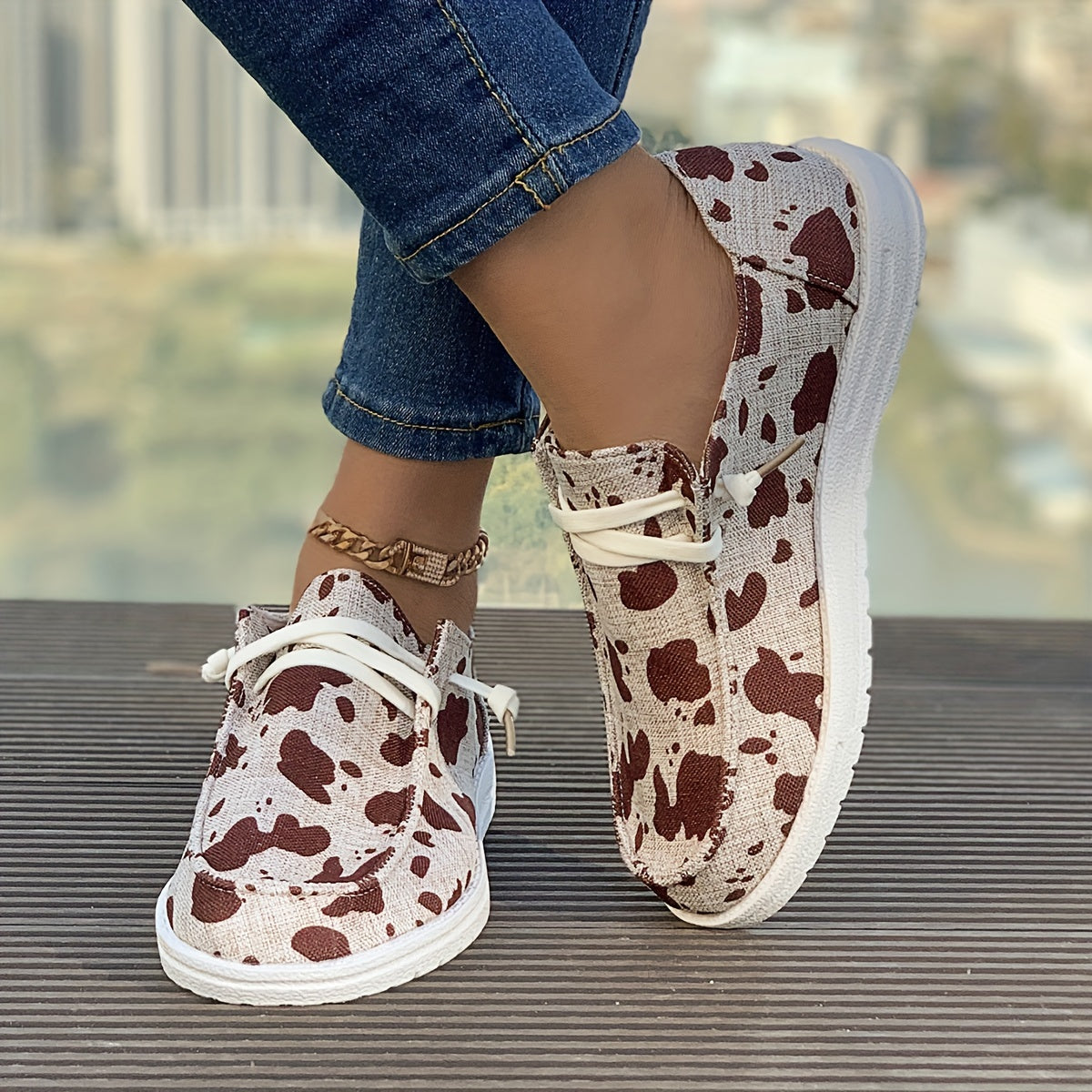 Cow Pattern Flat Boat Shoes Casual Versatile Wear Resistance Loafers Shoes