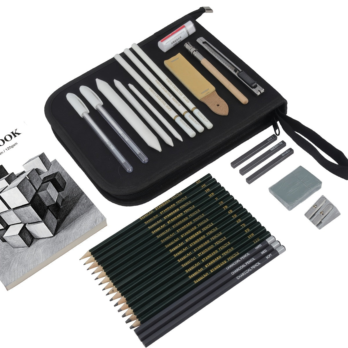 Seamiart 36pc Charcoal Pencils Sketch Set 6H-12B Sketch Book Art Supplies