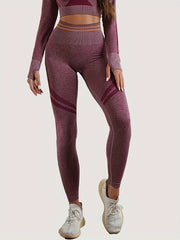 Solid Striped Waist Yoga Sports Leggings Butt Lifting Workout Pants