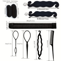 Hair Styling Accessory Set with Bun Maker, Clips, Combs & More