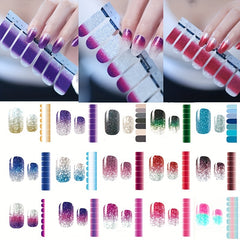 14 Sheets Gradient Glitter Nail Stickers Set Full Wraps Polish Stickers Decal St