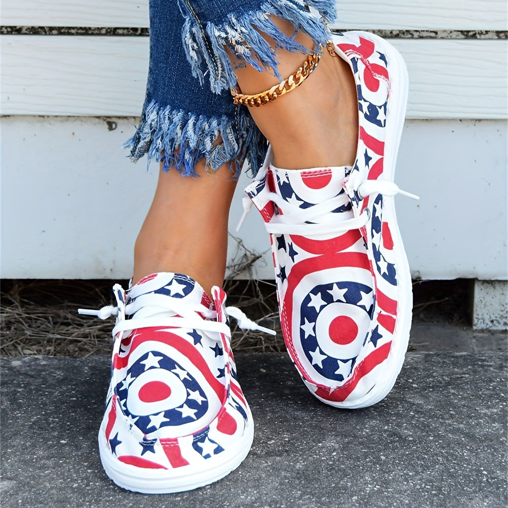Women's Patriotic Flats Lace Up Canvas Shoes
