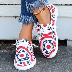 Women's Patriotic Flats Lace Up Canvas Shoes