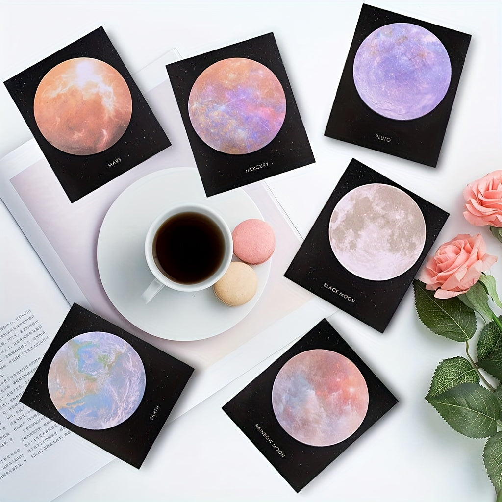 6pcs Planet Sticky Notes Moon Earth Planet Notes Self Adhesive 3 Inches