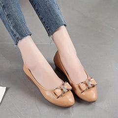 Women's Rhinestone Wedge Heeled Slip-On Shoes with Bow Tie