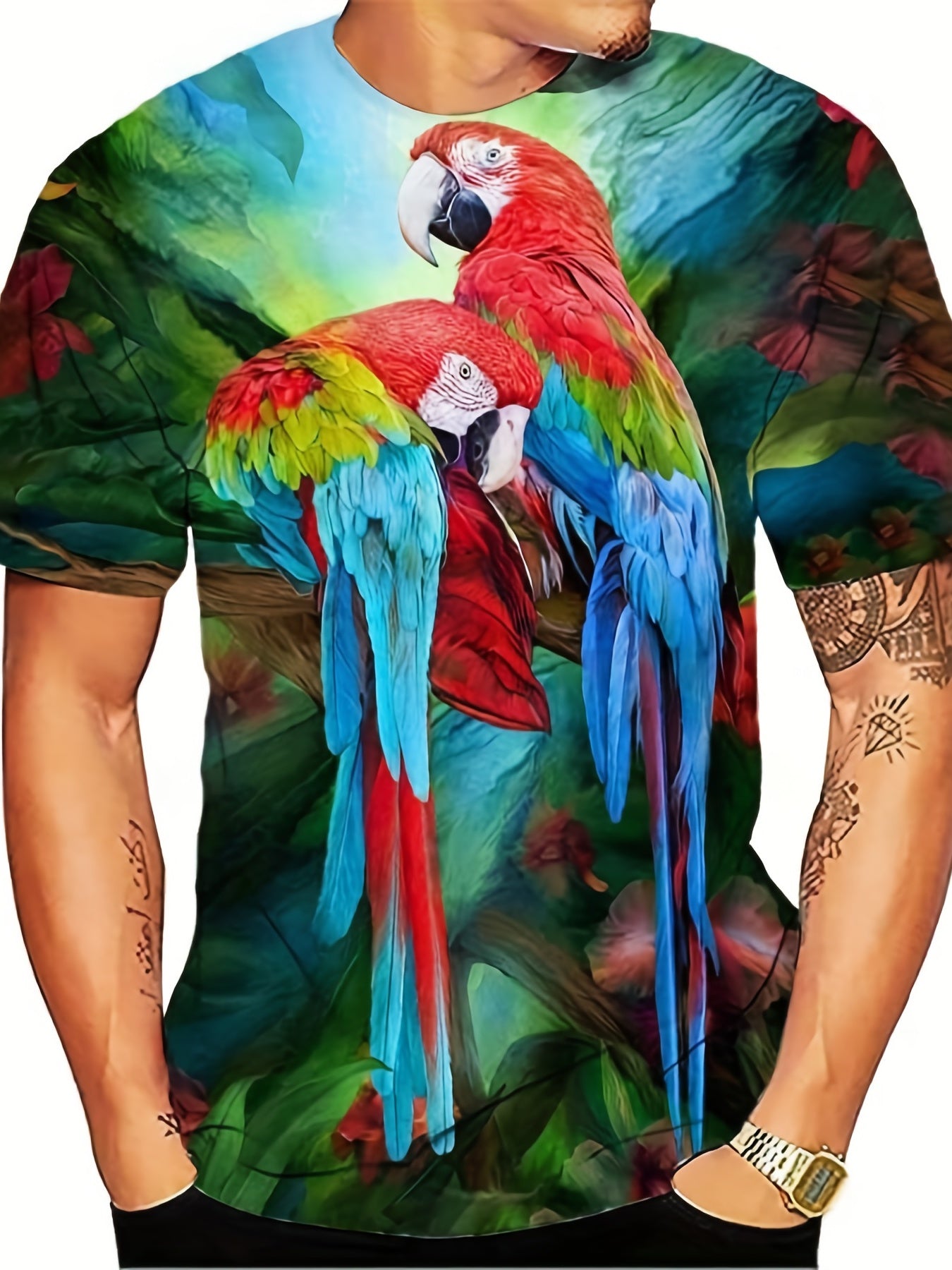 Men's Parrot Graphic T Shirt Stylish 3D Print Comfy Tee Top