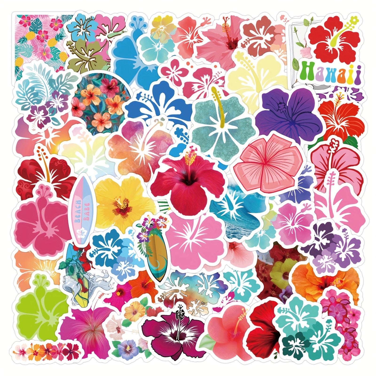60pcs Hibiscus Flower Stickers Waterproof Vinyl Stickers For Water Bottle Laptop