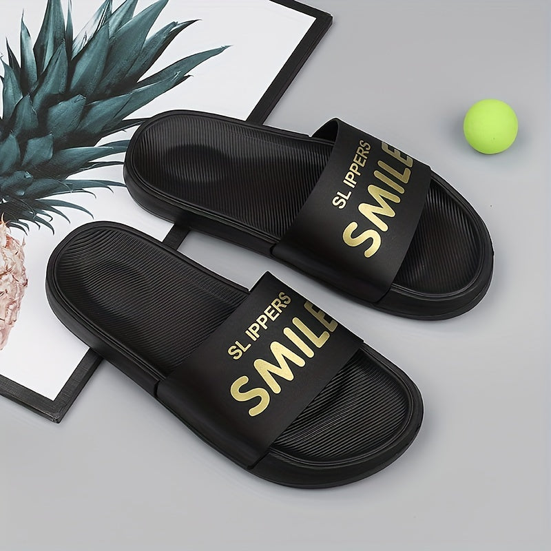 Men's Letter Print Non Slip Slides Lightweight Open Toe Quick Dry Slippers