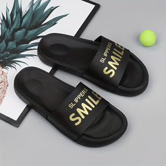 Men's Letter Print Non Slip Slides Lightweight Open Toe Quick Dry Slippers