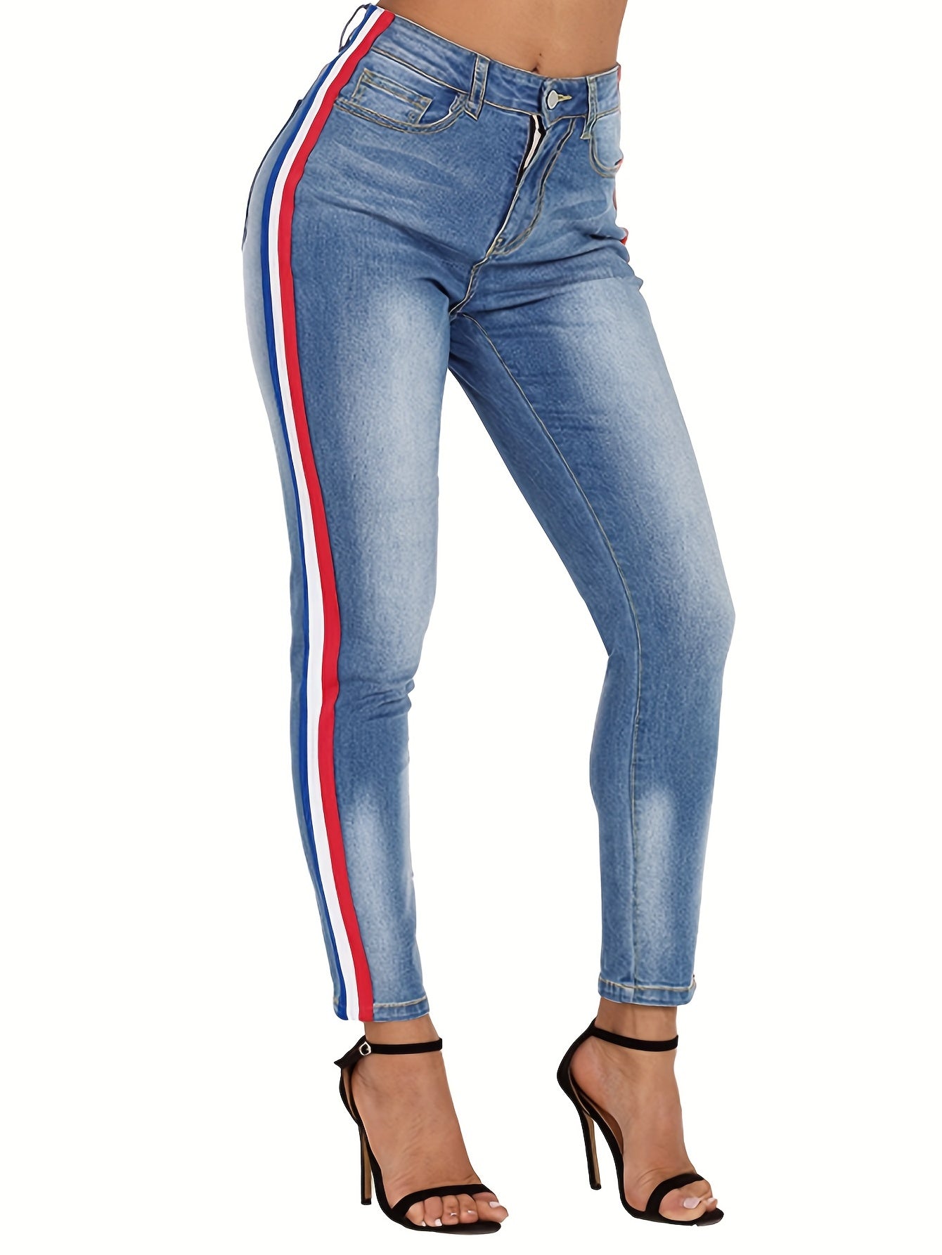 Washed Stripe Print Skinny Jeans