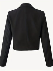 Solid Cropped Blazer Lapel Long Sleeve Work Office Outerwear Women's Clothing