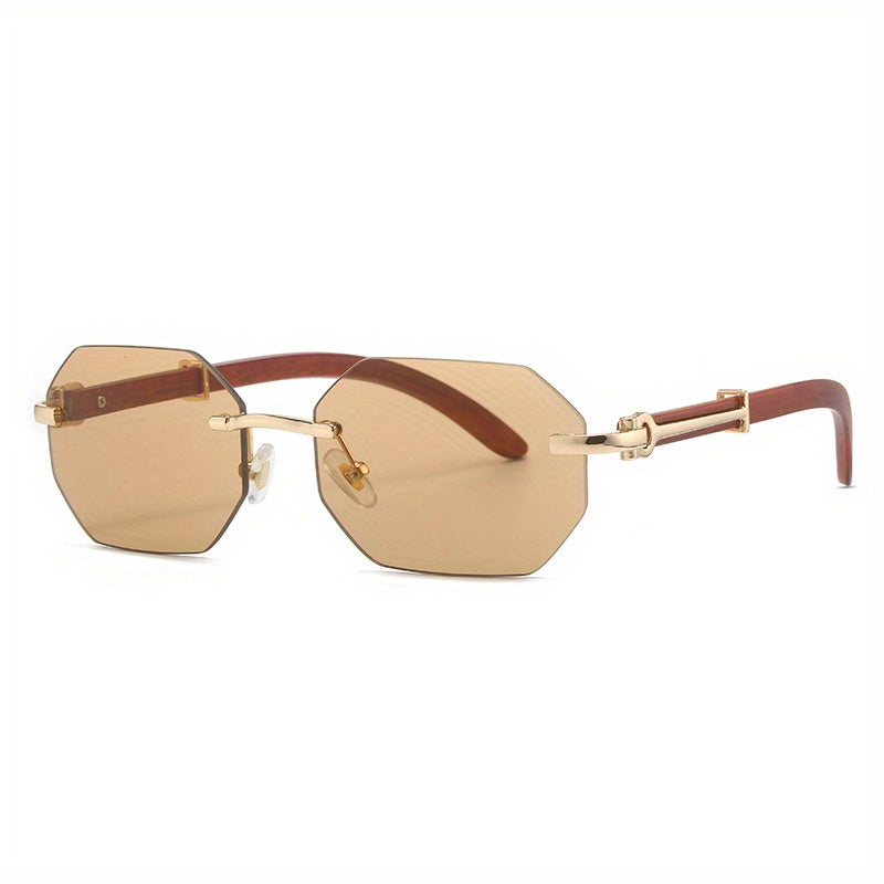 Men's Rimless Sunglasses Polygon Metal Glasses for Summer