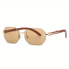 Men's Rimless Sunglasses Polygon Metal Glasses for Summer
